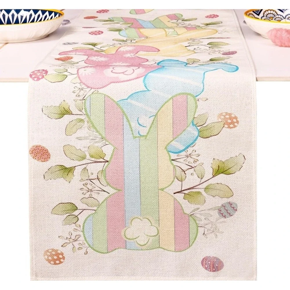Easter Bunny and Colorful Eggs Table Runner for Easter‎ Holiday Spring 13x72 in.